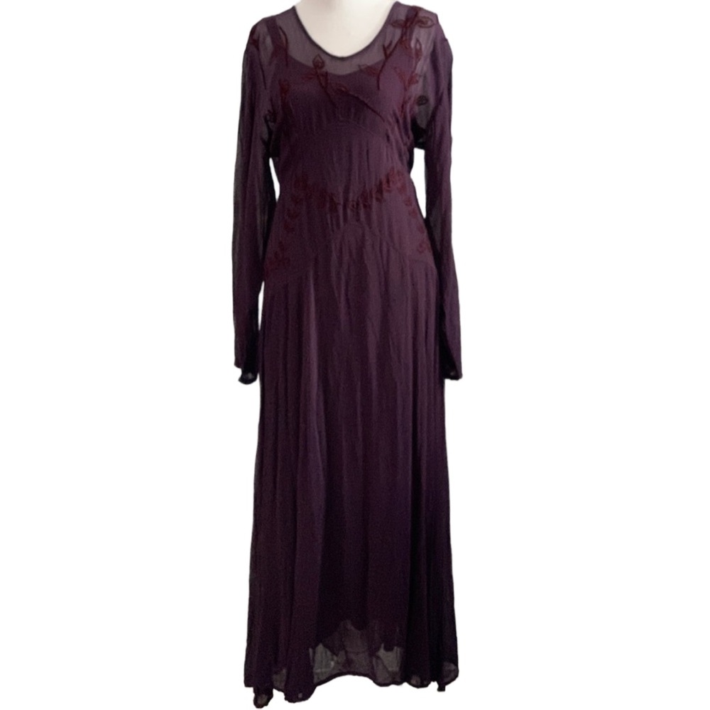 PAPILLON Eggplant Embroidered Boho Midi Dress